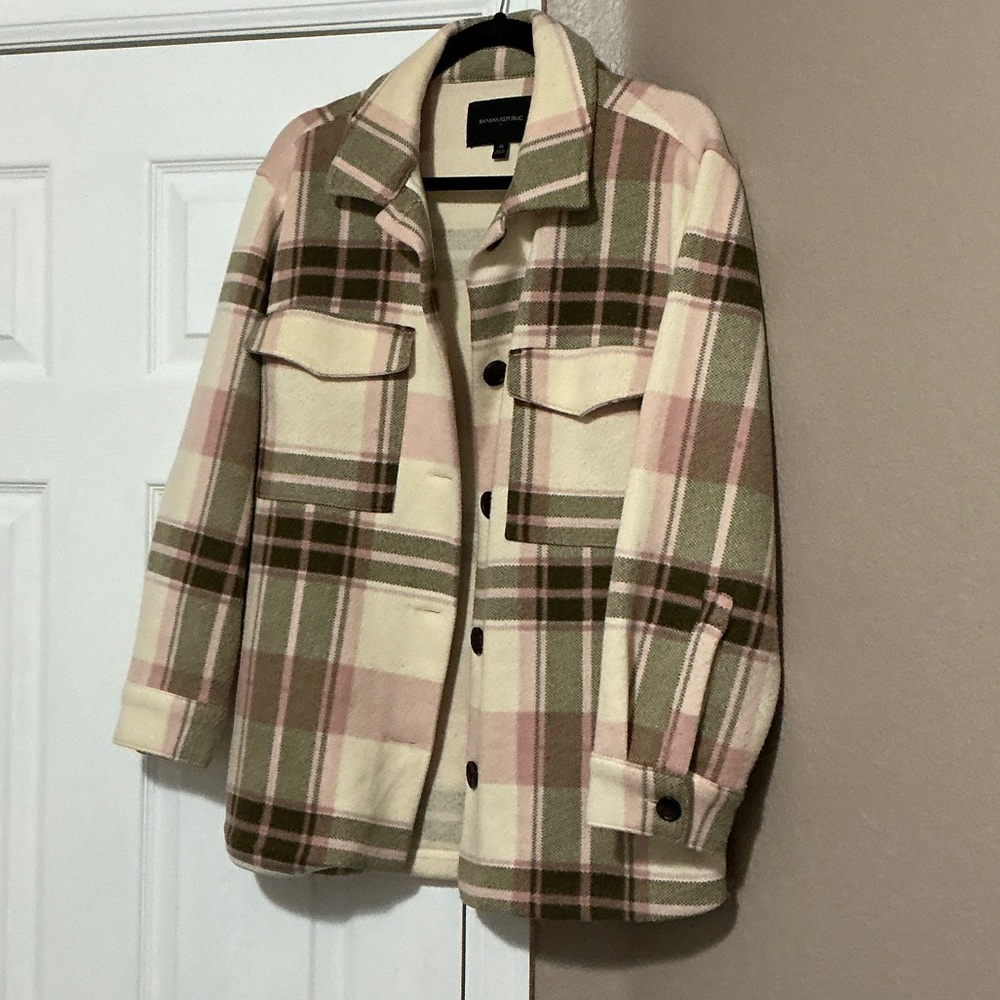 Banana Republic Cream and Pink Plaid shacket